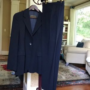 Navy pinstriped jacket and pants, fully lined.